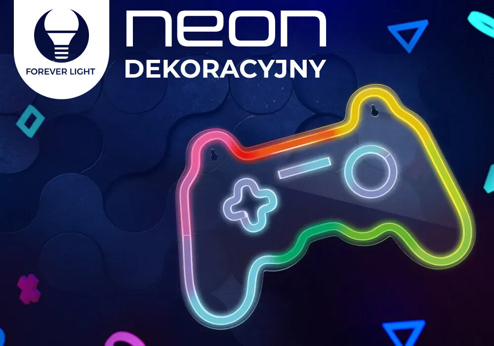 Neon LED FOREVER LIGHT Gamepad FLRNE04 + pilot RTV200004, pokój, gracz, dekoracja, styl, Logo Forever Light Neon z dekoracyjnym gamepadem w neonowych kształtach.