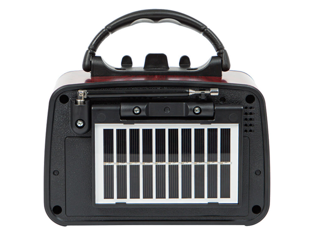 Radio BLOW RA10 AM FM antena teleskopowa zasilanie solarne mobilność, radio od tyłu na białym tle