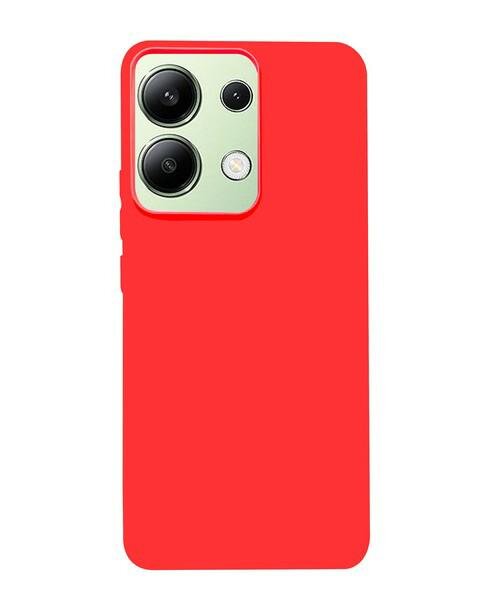 Czerwone etui na telefon z wycięciem na aparat z trzema obiektywami i lampą błyskową.