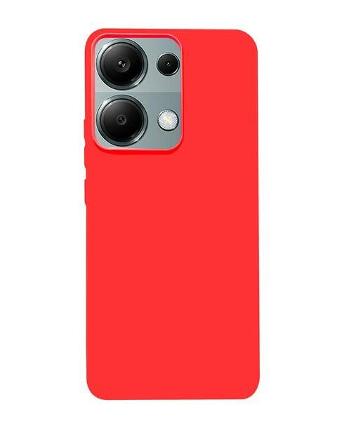Czerwone etui na telefon z wycięciem na aparat z trzema obiektywami i lampą błyskową.