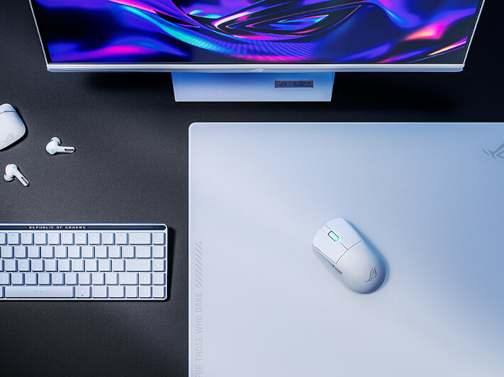Mysz ASUS ROG Harpe Ace Mini wysokiej klasy rozwiązania bezprzewodowe trzem trybom połączenia ROG Omni Receiver USB-C bezprzewodowo 2,4 GHz Bluetooth® kilku urządzeń