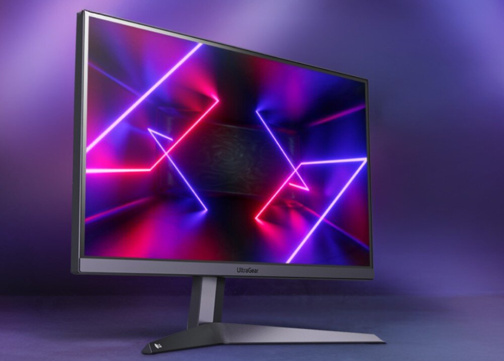Monitor LG UltraGear 24GS50F-B 23.7 1920x1080px 180Hz 1 ms [MBR] stojący monitor obrazem ze światłami na ekranie wygląd opis