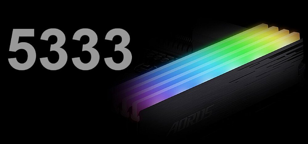 Płyta główna GIGABYTE B760M D3HP Wizualizacja obsługi pamięci RAM o taktowaniu do 5333 MHz. Na zdjęciu przedstawione są moduły pamięci z podświetleniem RGB, taktowanie, pamięć, profile XMP