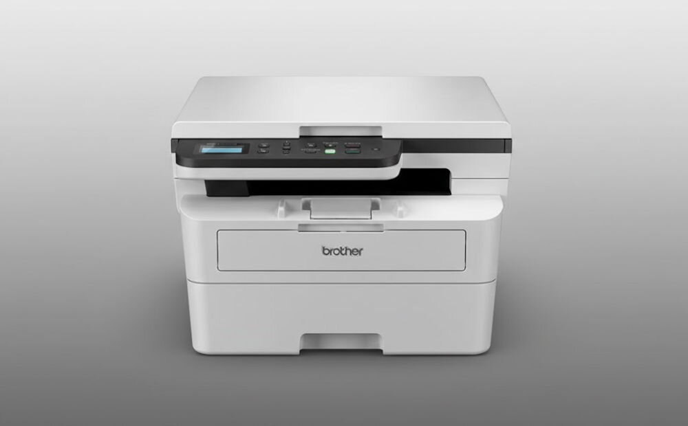 Urządzenie wielofunkcyjne BROTHER DCP-B7620DW Automatyczny druk dwustronny, Wi-Fi prezentacja urządzenia na szarym tle interfejs USB przewodowa bezprzewodowa Wi-Fi pasma sprawne przesyłanie danych standard Hi-Speed USB 2.0 efektywna obsługa dokumentów swobodny wybór metody