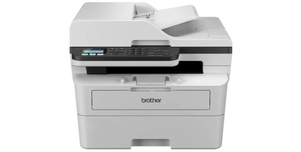 Urządzenie wielofunkcyjne BROTHER MFC-B7800DN Automatyczny druk dwustronny prezentacja urządzenia na białym tle od przodu rozwiązanie problemu wielu urządzeń laserowa funkcje druk skan kopia faks
