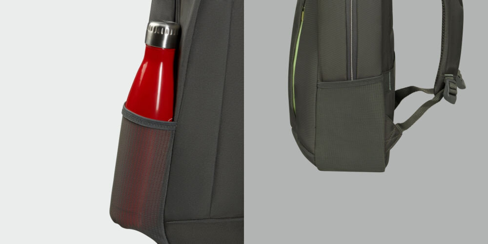 Plecak na laptopa SAMSONITE Guardit Classy 14.1
zabierz ulubiony napój, specjalnie zaprojektowany uchwyt boczny umożliwiający wygodne przenoszenie butelki
z wodą lub innym napojem, zbliżenie na butelkę umieszczoną w bocznym uchwycie, zbliżenie na uchwyt