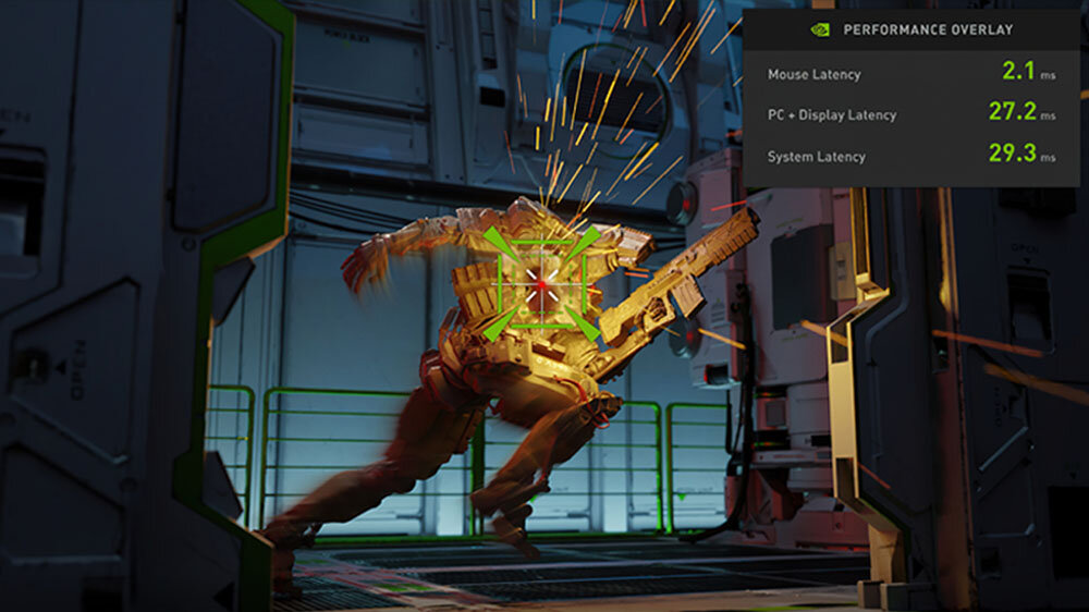 Zrzut ekranu z gry wideo, na którym w centrum znajduje się postać gracza. - Technologia NVIDIA Reflex