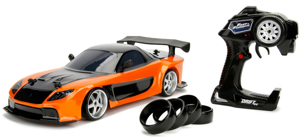 Samochód zdalnie sterowany JADA TOYS Szybcy i wściekli Mazda RX-7 253209001 2-kanałowy pilot o zasięgu do 45 metrów technologia 2,4 GHz płynne i precyzyjne sterowanie bez zakłóceń
