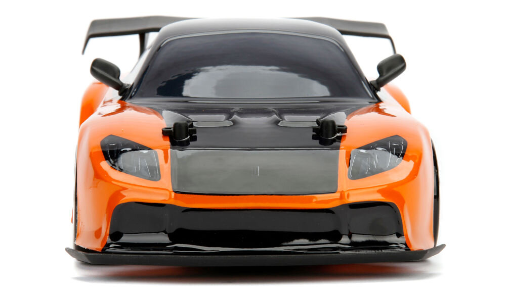 Samochód zdalnie sterowany JADA TOYS Szybcy i wściekli Mazda RX-7 253209001 akumulator 7,4 V o pojemności 360 mAh zintegrowany kabel USB-A czas ładowania ok. 90 minut do 15 minut jazdy bez potrzeby ładowania baterie 2 x 1,5V-R6/AA w zestawie