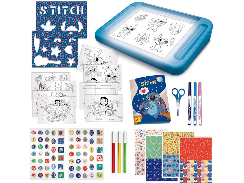 Zestaw kreatywny LISCIANI Disney Stitch Szkoła rysowania z tablicą LED 304-107582 kreatywna zabawa i edukacja, zabawa z ulubionym bohaterem, wprowadzenie w świat kolorów