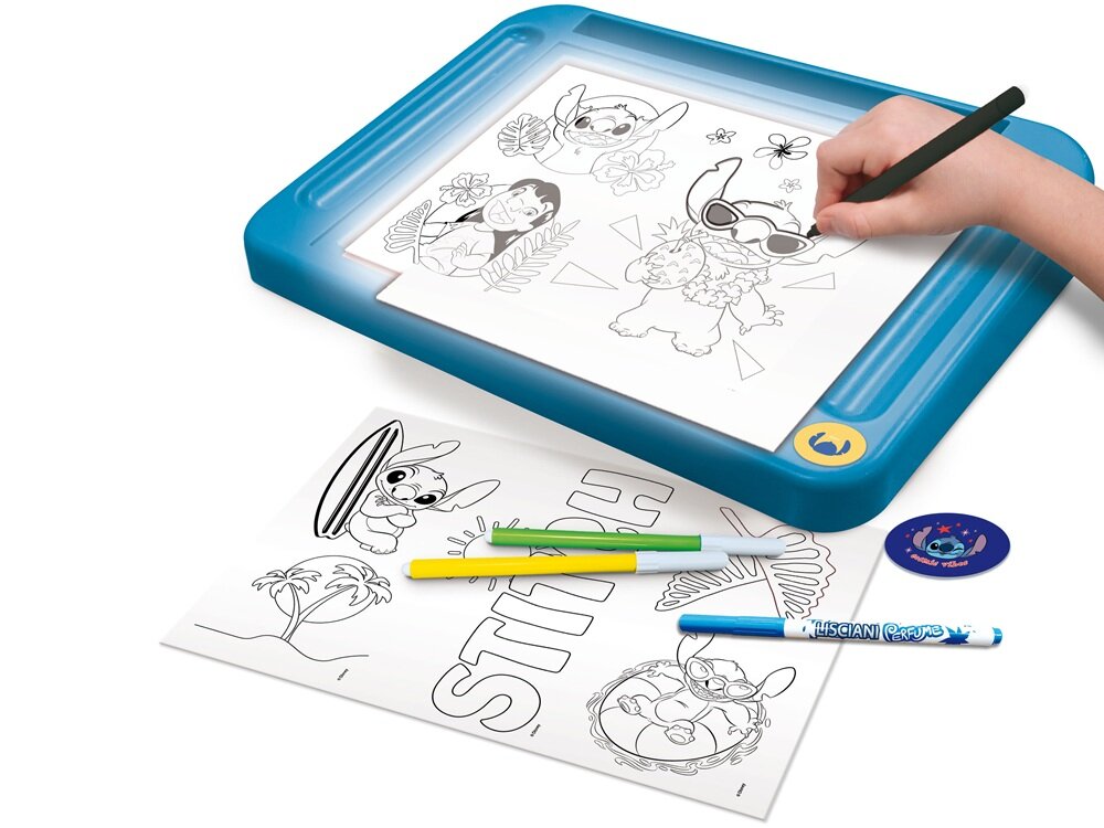 Zestaw kreatywny LISCIANI Disney Stitch Szkoła rysowania z tablicą LED 304-107582 rozwój, trening precyzji i koordynacji wzrokowo-ruchowej, ćwiczenie pisania, zabawa i edukacja