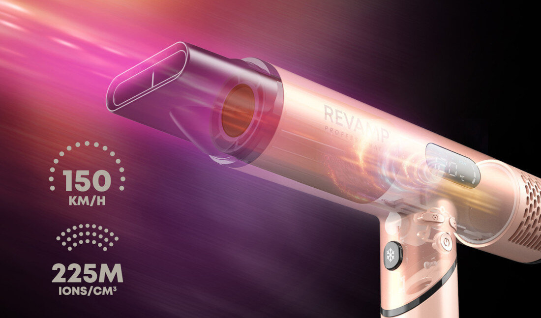 Suszarka REVAMP Dynamic Radiance X-shine DR-6400 1600W Mocny Silnik Szybkość Suszenia cyfrowy silnik bezszczotkowy moc prędkość stylizacja