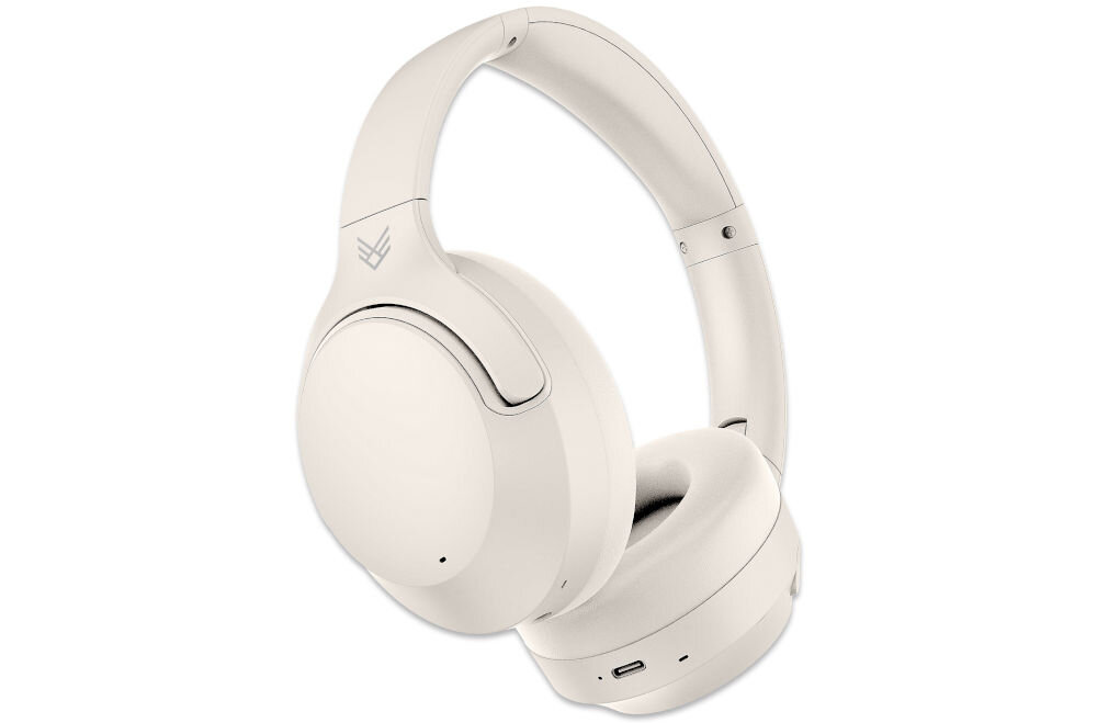 Słuchawki nauszne AUDEEO Melovibe EX ANC długi czas pracy 55 godzin bateria 500 mAh ładowanie USB-C, słuchawki nauszne po skosie na białym tle