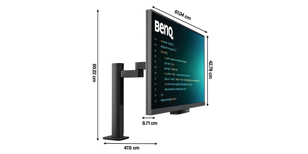 Monitor BENQ RD280UA na białym tle - wymiary monitora.