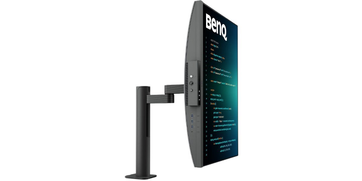 Monitor BENQ RD280UA na białym tle ustawiony pionowo - zdjęcie z boku.