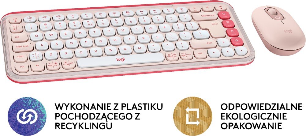 Zestaw LOGITECH POP ICON Combo Rose ekologia materiały recykling opakowanie