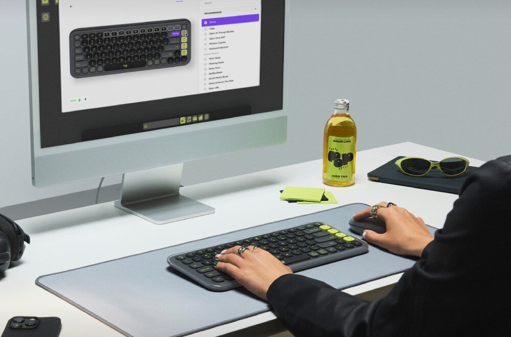Zestaw LOGITECH POP ICON Combo Lilac skróty przyciski akcji aplikacja Logi Options+