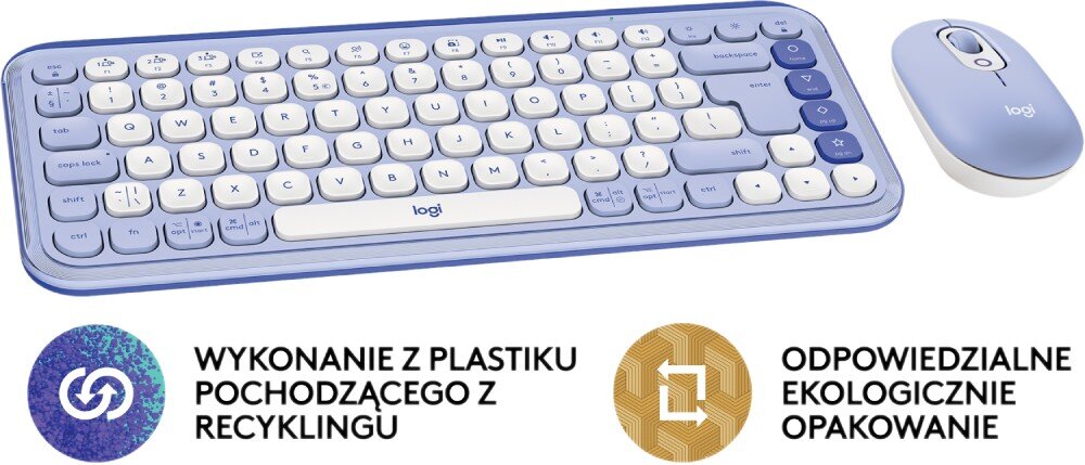 Zestaw LOGITECH POP ICON Combo Lilac ekologia materiały recykling opakowanie