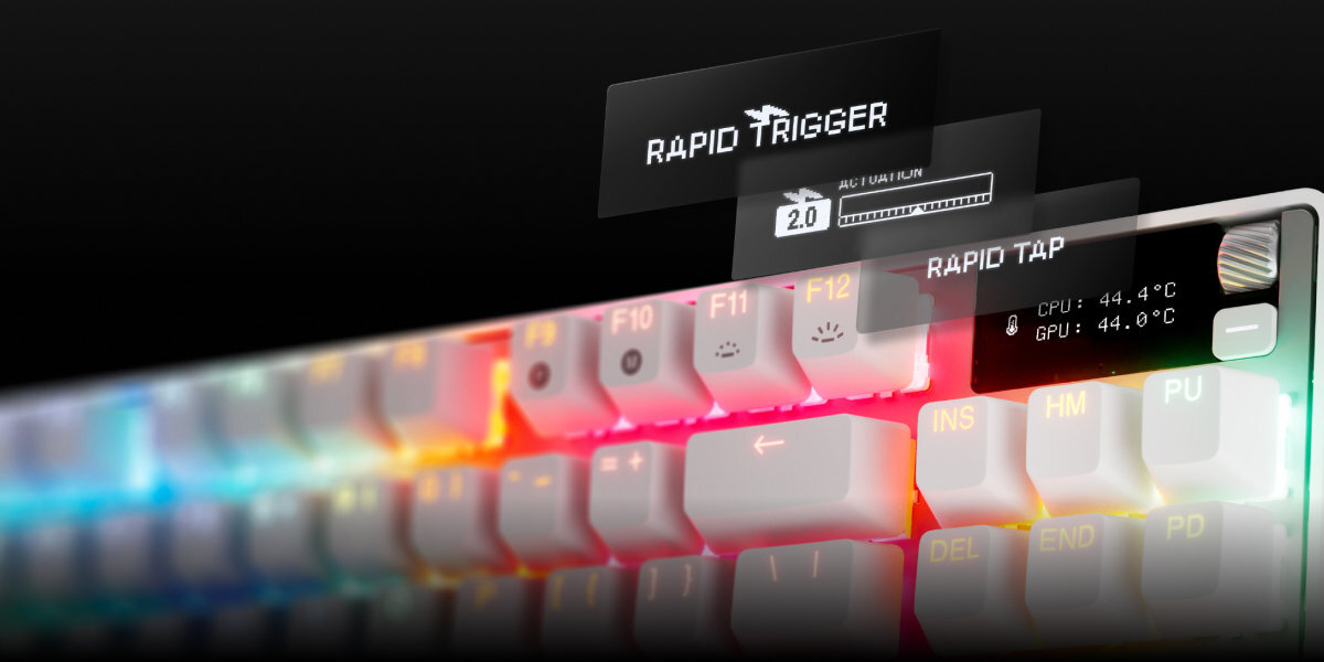 STEELSERIES Apex Pro TKL Gen 3 ekran OLED Smart Screen łatwe i intuicyjne punkt aktywacji włączać lub wyłączać funkcje monitorować ważne informacje i multimedia - ekran oled