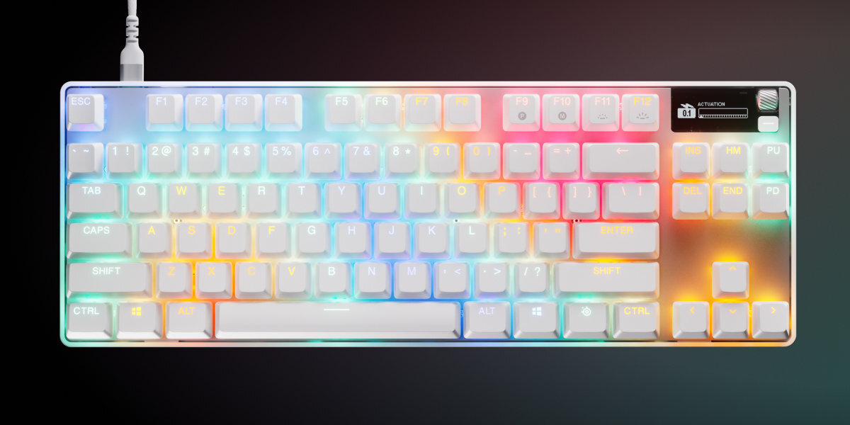 STEELSERIES Apex Pro TKL Gen 3  podświetlenie RGB opcje personalizacji 16,8 mln kolorów Efekty świetlne zsynchronizować z innymi urządzeniami STEELSERIES za pomocą Prism - podświetlenie klawiatury