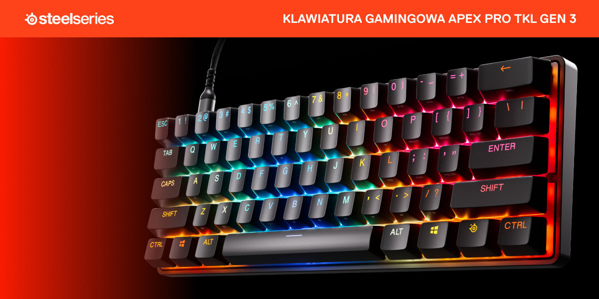 STEELSERIES Apex Pro Mini Gen 3 - klawiatura od boku na ciemnym tle