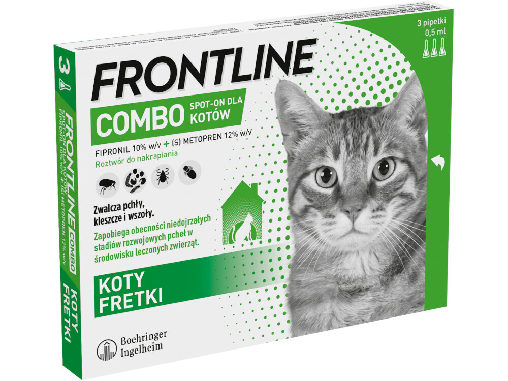 Roztwór do nakrapiania dla kotów FRONTLINE Combo 3 x 0.5 ml ochrona skutecznosc