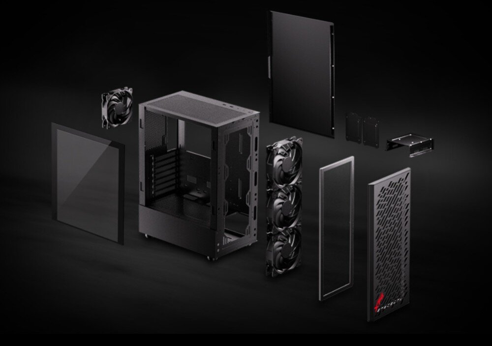 Komputer MAD DOG VALORAIR-I02DB16V3 i5-12400F 16GB RAM 1TB SSD Radeon RX7600 obudowa wygląd wentylacja filtr porty