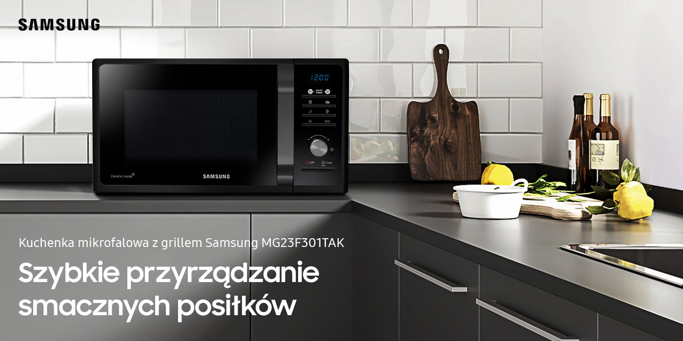 kuchenka mikrofalowa z funkcją grilla Samsung MG23F301TAK dostępna w Media Expert kuchenka mikrofalowa z funkcją grilla Samsung MG23F301TAK dostępna w Media Expert
