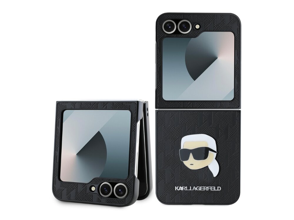 Etui KARL LAGERFELD Saffiano Monogram do Samsung Galaxy Z Flip 6 Czarny elegancja ochrona materiał wzór