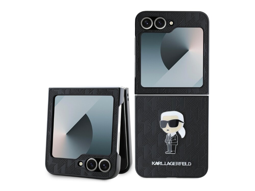 Etui KARL LAGERFELD Saffiano Monogram Ikonik Pin do Samsung Galaxy Z Flip 6 Czarny elegancja ochrona materiał wzór