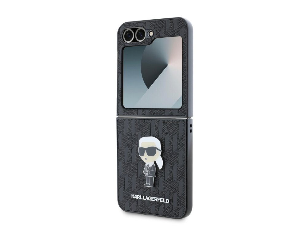 Etui KARL LAGERFELD Saffiano Monogram Ikonik Pin do Samsung Galaxy Z Flip 6 Czarny ochrona stabilność trwałość wygoda