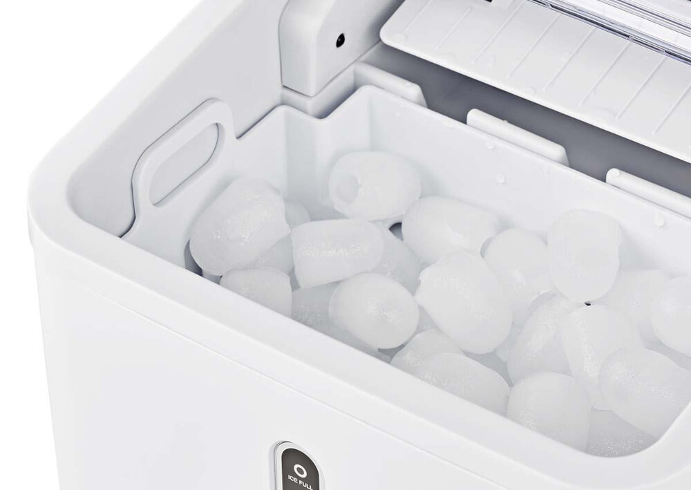 Kostkarka do lodu NEDIS KAIC100FWT  intuicyjna obsługa maksymalny komfort użytkowanie zbiornik woda Przezroczyste okienko wyjmowana misa czyszczenie Wbudowane wskaźniki