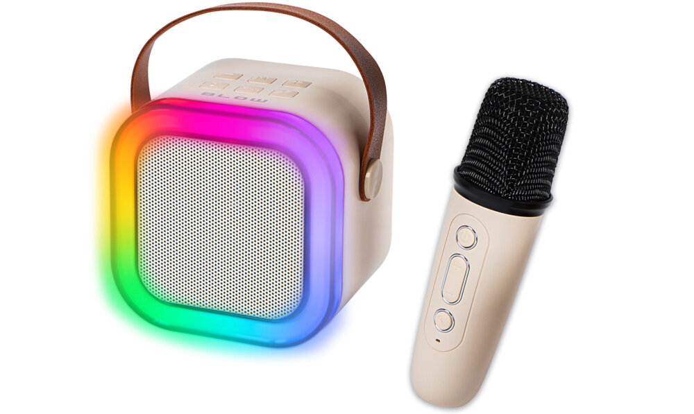 BLOW Karaoke RGB głośnik z oświetleniem LED RGB do imprezowego klimatu, głośnik z mikrofonem pod kątem na białym tle