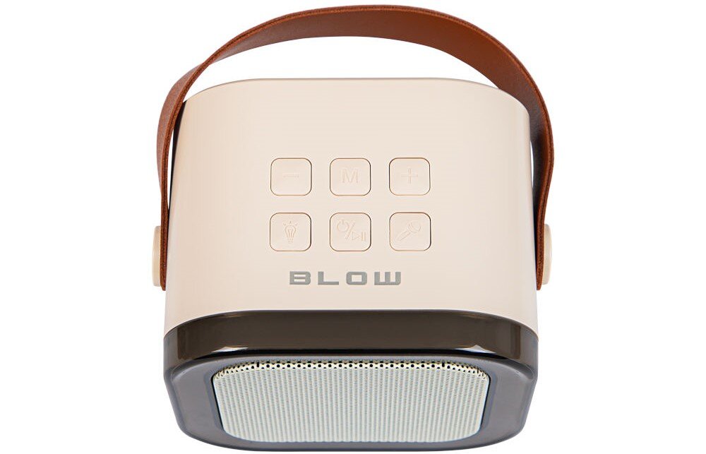 BLOW Karaoke RGB mobilny głośnik z akumulatorem 1200mAh i ładowaniem USB-C, głośnik od góry na białym tle