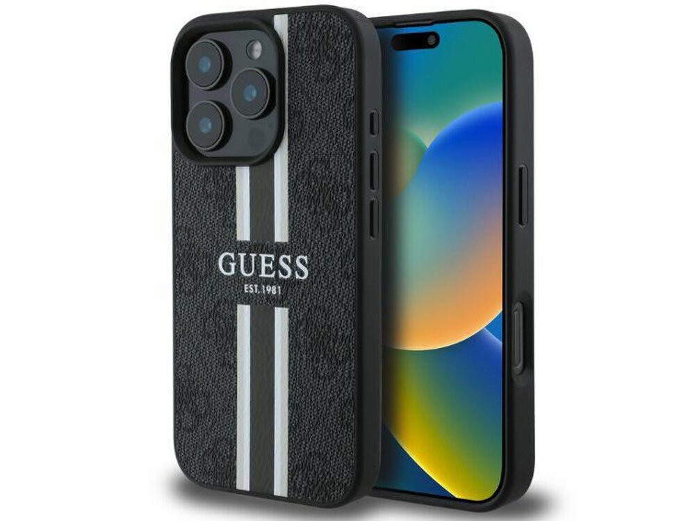Etui Guess 4G Printed Stripes MagSafe elegancję praktycznością wysokiej jakości skóry ekologicznej logo 4G ozdobnym pasku