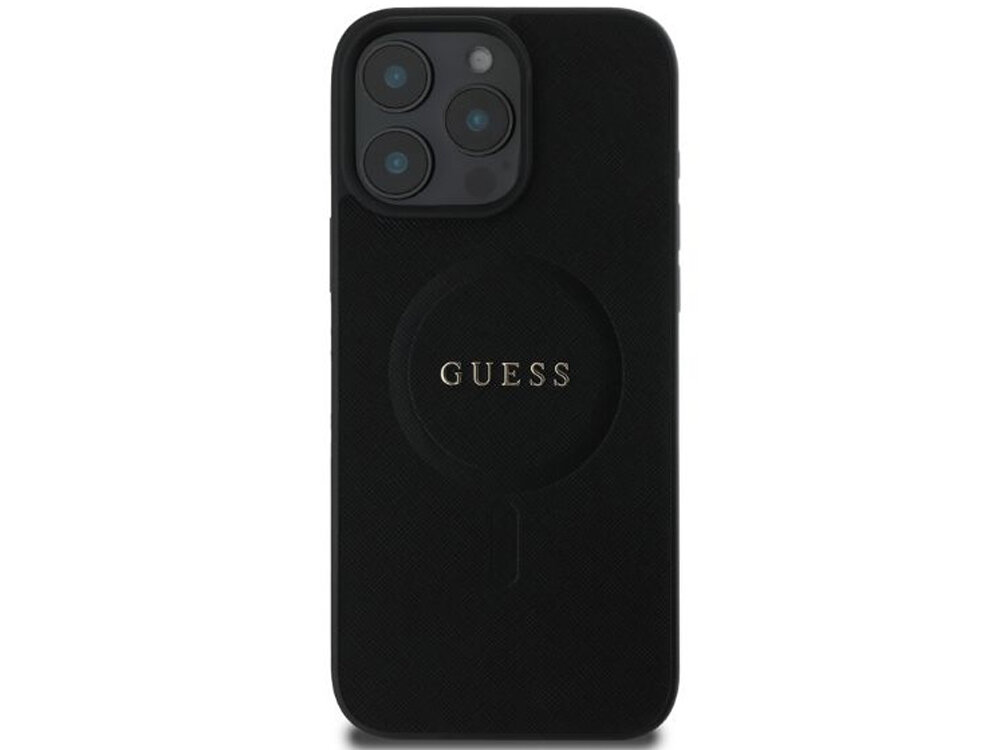 Etui GUESS Saffiano Classic wbudowany magnetyczny pierścień MagSafe ładowaniem bezprzewodowym magnesy iPhone’a elegancki design
