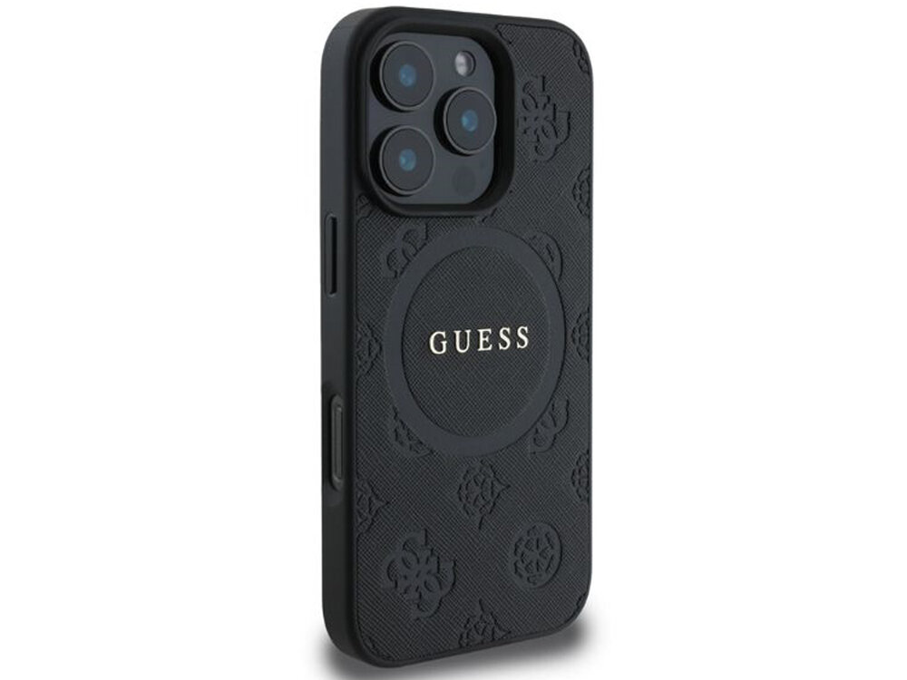 Etui GUESS Saffiano Peony Classic skóry ekologicznej o strukturze saffiano złotą naszywką elegancji