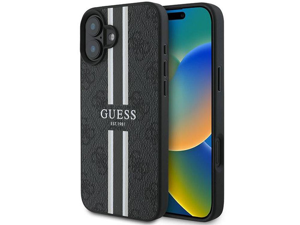 Etui Guess 4G Printed Stripes MagSafe elegancję praktycznością wysokiej jakości skóry ekologicznej logo 4G ozdobnym pasku