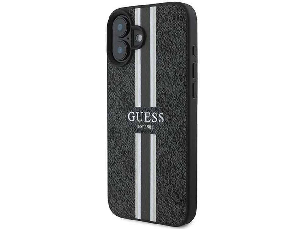 Etui Guess 4G Printed Stripes MagSafe ochronę telefonu Elastyczne boki amortyzując upadki podniesione krawędzie pełen dostęp do portów i przycisków