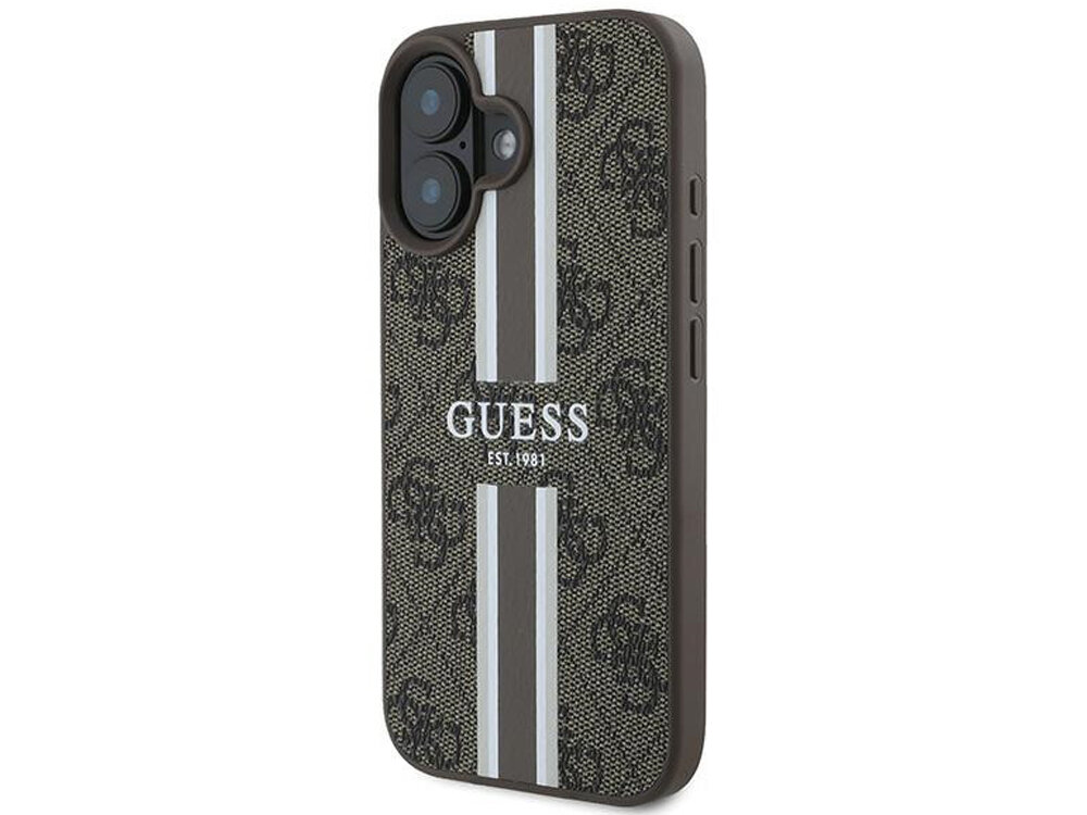 Etui Guess 4G Printed Stripes MagSafe ochronę telefonu Elastyczne boki amortyzując upadki podniesione krawędzie pełen dostęp do portów i przycisków