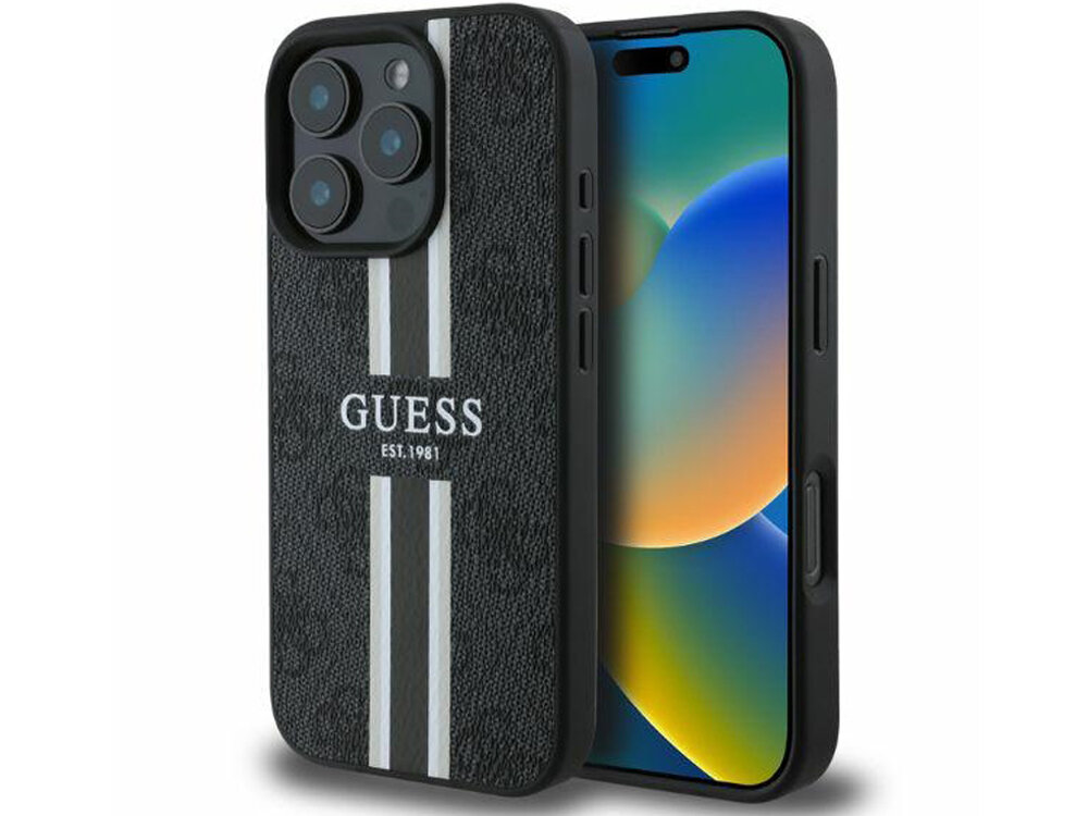 Etui Guess 4G Printed Stripes MagSafe elegancję praktycznością wysokiej jakości skóry ekologicznej logo 4G ozdobnym pasku