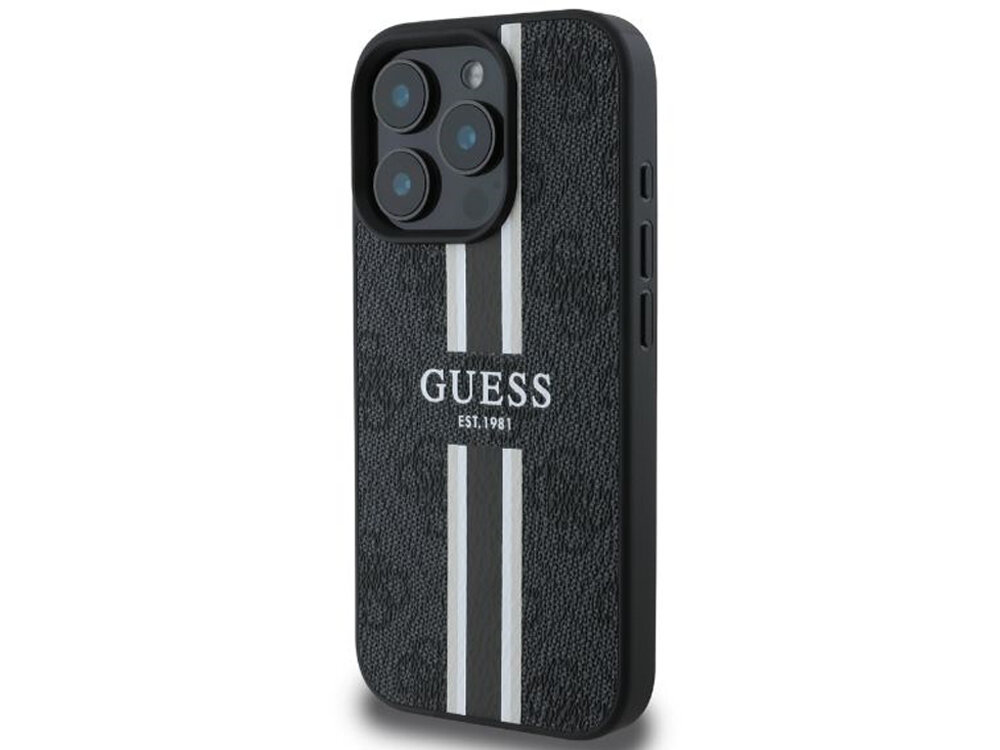 Etui Guess 4G Printed Stripes MagSafe Zintegrowany pierścień MagSafe ładowanie bezprzewodowe magnesy iPhone