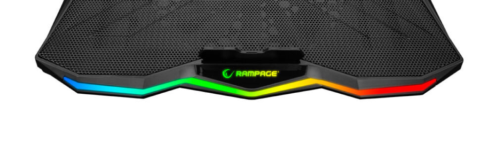 Podstawka chłodząca RAMPAGE AD-RC8 wydajny wentylator średnica 180 mm skuteczne chłodzenie prędkość 800 ± 10% obr./min przepływ powietrza 47 CFM zapobieganie przegrzaniu komponentów zwiększona wydajność urządzenia działa stabilnie podczas intensywnych zadań gry praca z wymagającym oprogramowaniem