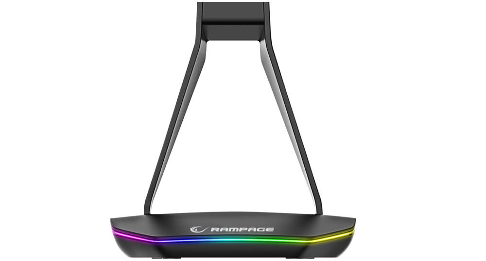 RAMPAGE Tower T14 Stojak na słuchawki, gamingowy RGB, hub 2x USB, czarny wbudowane oświetlenie RGB estetyczny dodatek unikalny klimat możliwość personalizacji