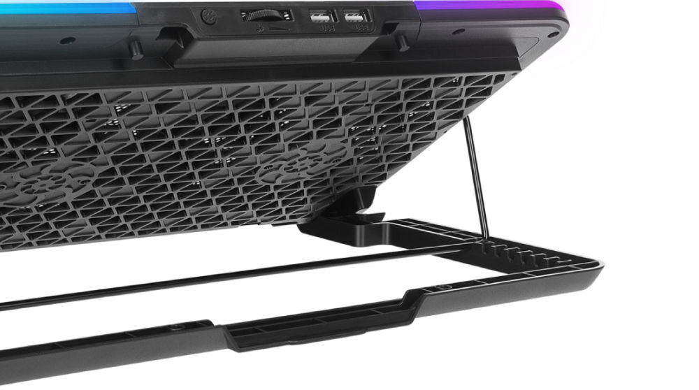 Podstawka chłodząca RAMPAGE Sixpower R9 wbudowany wentylator ochrona laptopa przed przegrzaniem podświetlenie uatrakcyjnienie wyglądu stanowiska pracy przestrzenie robocze strefy rozrywki