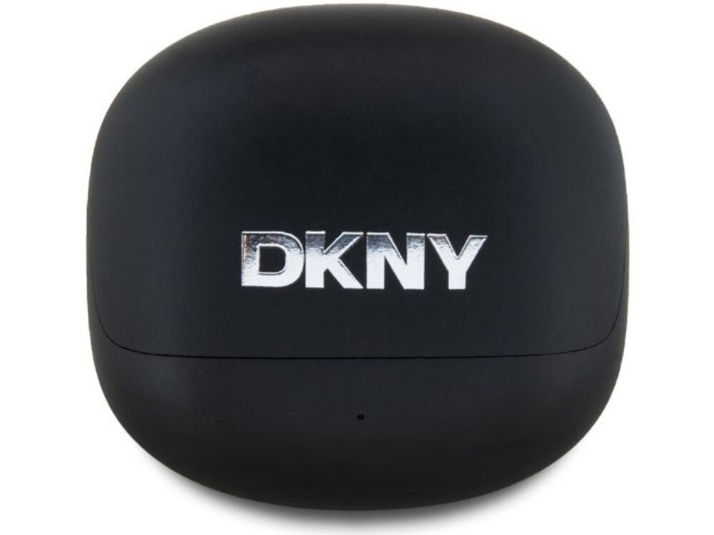 Słuchawki douszne DKNY Satiny Finish Dotykowe sterowanie i redukcja szumów ENC w słuchawkach DKNY, etui ładujące na białym tle