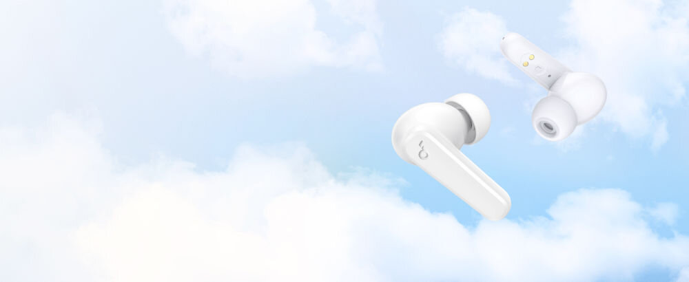 Słuchawki dokanałowe SOUNDCORE R50i v2 lekkie ergonomiczne komfortowe dopasowanie, słuchawki dokanałowe na błękitno białym tle