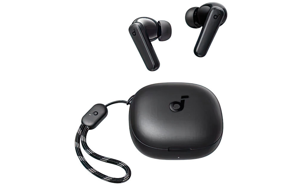 Słuchawki dokanałowe SOUNDCORE R50i v2 czas pracy 30 godzin szybkie ładowanie USB-C akumulator 95mAh, słuchawki dokanałowe z etui ładującym od frontu na białym tle