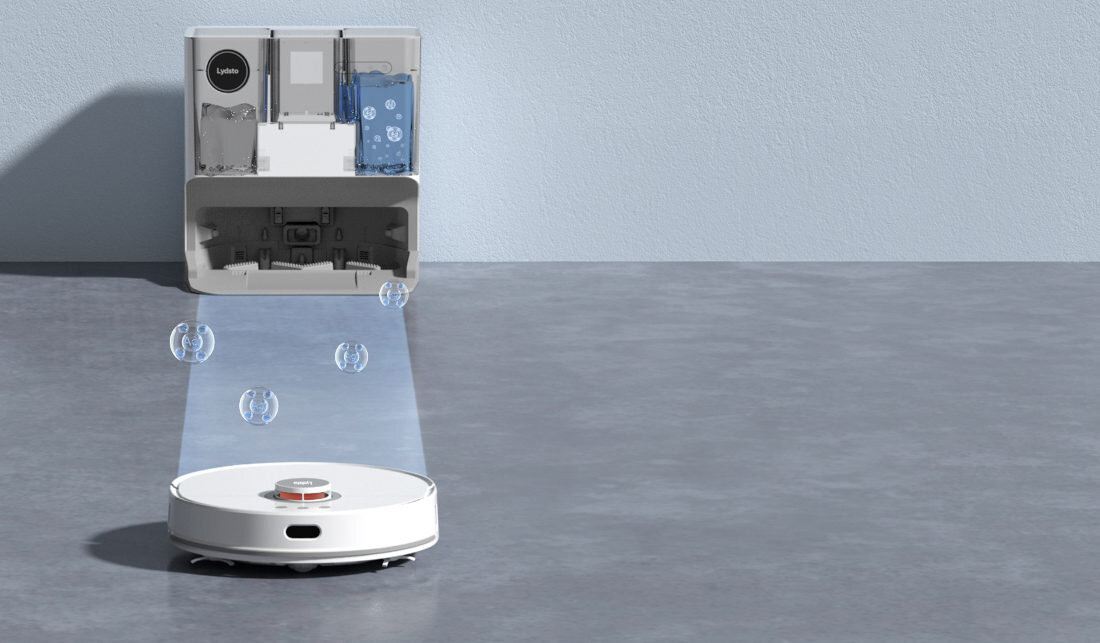 Robot sprzątający LYDSTO W2 Edge Biały Sterylizacja jonami srebra Czystość świeżość odpady worek neutralizacja zapachów