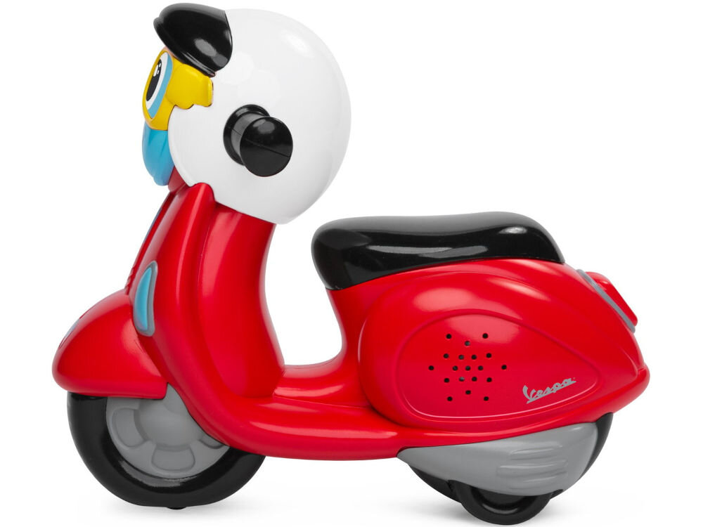 Motocykl zdalnie sterowany CHICCO Vespa Primavera 00010093000000 niezwykła frajda realistyczne efekty dźwiękowe jazda do przodu i tyłu dźwięki przypominające prawdziwy silnik wbudowany klakson więcej realizmu symulacja prawdziwej jazdy rozwijanie wyobraźni i umiejętności motorycznych 